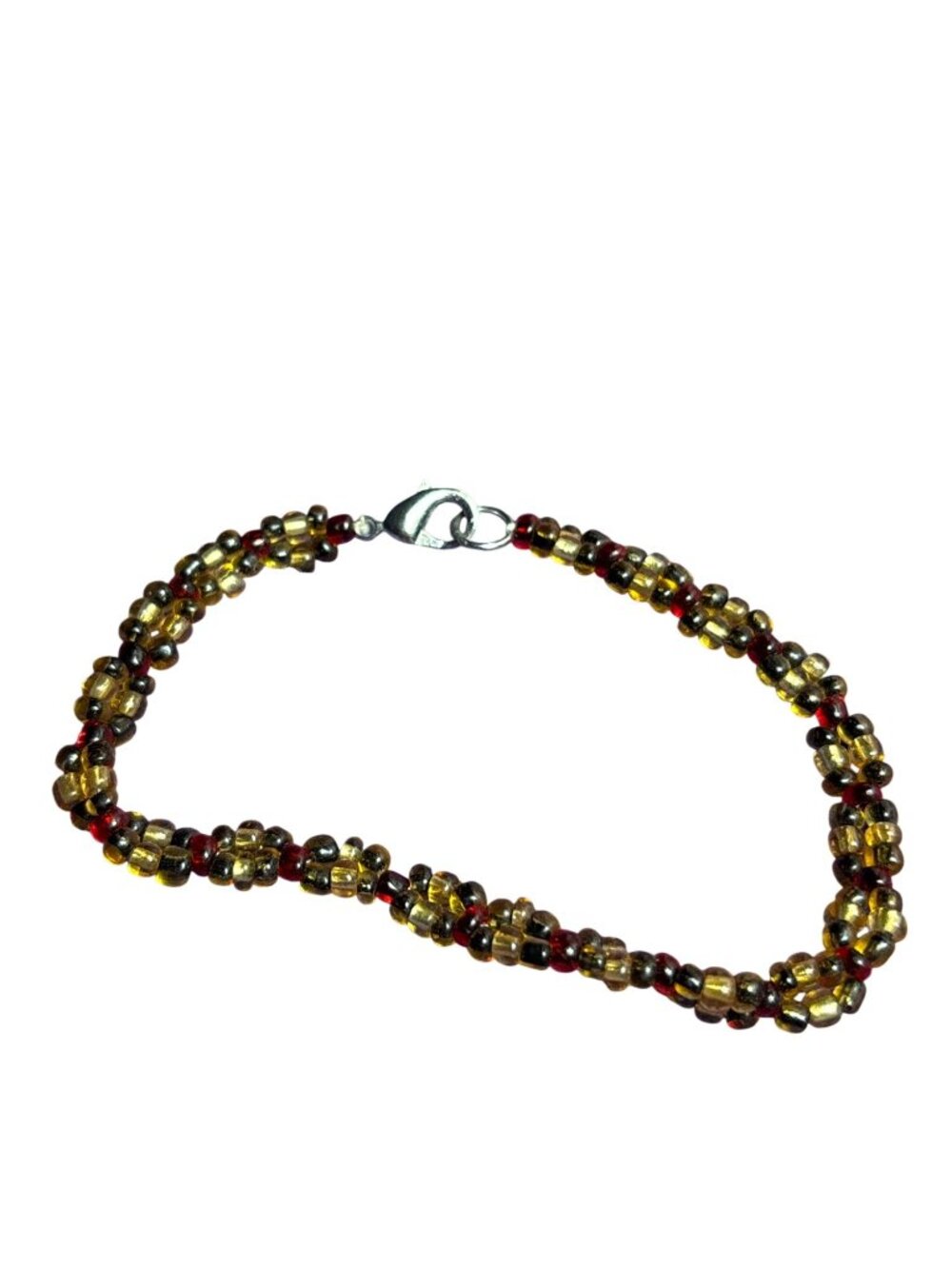 Artisan Autumn Colors Glass Seed Bead Bracelet Silvertone Lobster Clasp 6.75 in